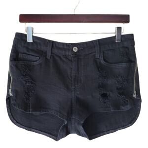 Carmar Black Distressed Side Zipper Denim Shorts